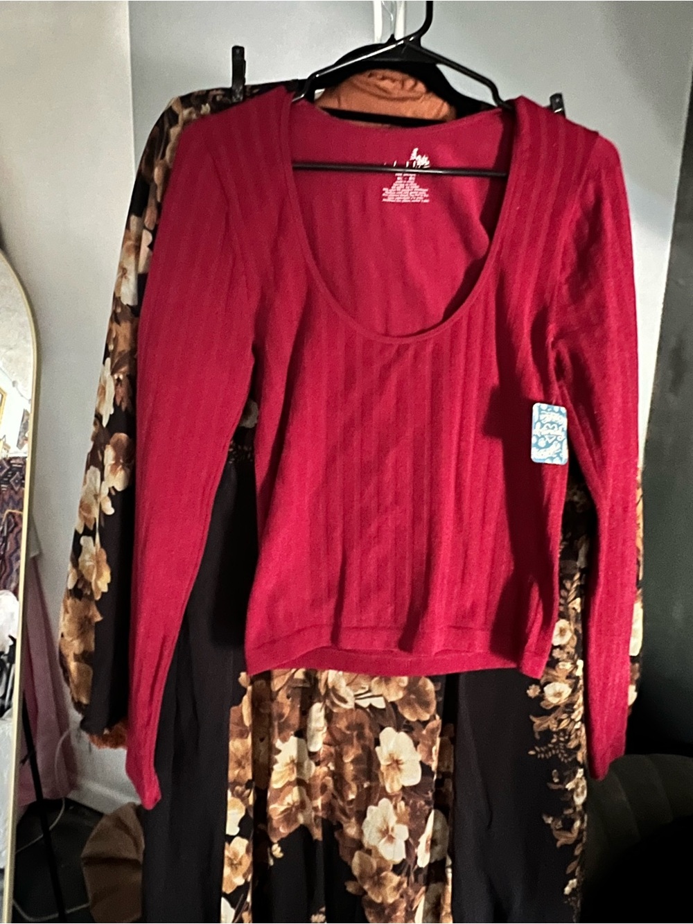 Free People Ribbed Scoop Neck Long Sleeve Top - Deep Red